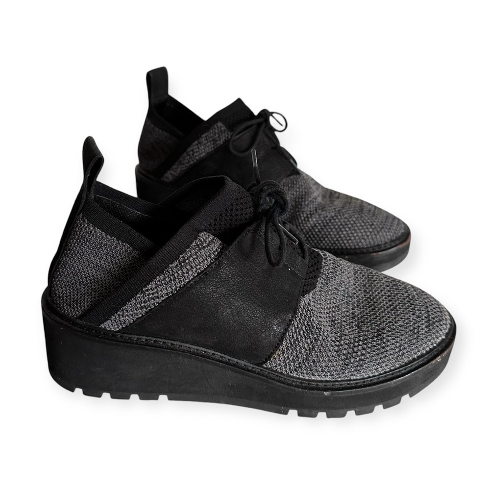 Eileen Fisher Wilson Black Graphite Knit Wedge Platform Sneaker Size 7.5
